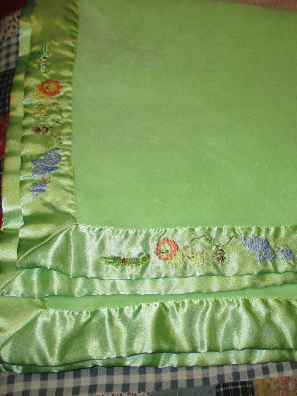 Child of Mine Carter's Green Satin Edge Embroidery Jungle Animals baby blanket.